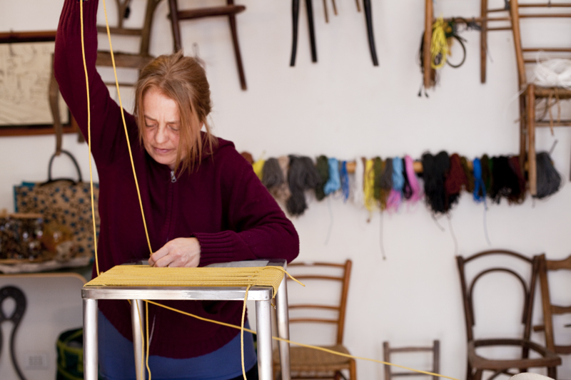 inizio impagliatura con corda ordito