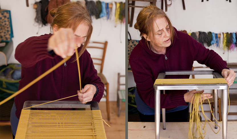 inizio impagliatura con corda ordito